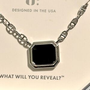 Silver-Tone Necklace with Black Octagon Pendant
